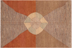 handmade Modern Gabbeh Orange Brown Hand Knotted RECTANGLE 100% WOOL area rug 6' x 9'