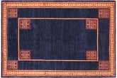 6x9 hand knotted modern wool rug in blue and beige - Eclectic Chantell