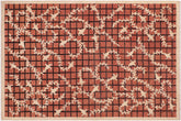 6x9 hand knotted modern wool rug in orange and tan - Eclectic Angle
