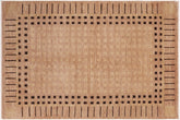 6x9 hand knotted modern wool rug in tan and black - Eclectic Sherley
