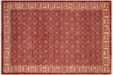 6x9 hand knotted modern wool rug in red and tan - Eclectic Myrle