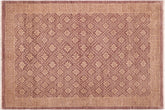 6x9 hand knotted modern wool rug in red and gold - Chic Louanne