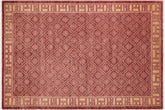 6x9 hand knotted modern wool rug in red and gold - Eclectic Isaura