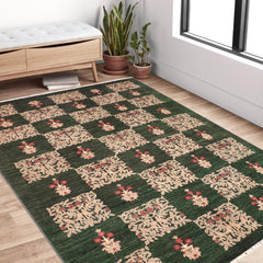 handmade Modern Kafkaz Green Tan Hand Knotted RECTANGLE 100% WOOL area rug 6' x 9'