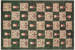 handmade Modern Kafkaz Green Tan Hand Knotted RECTANGLE 100% WOOL area rug 6' x 9'