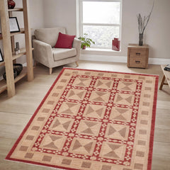 handmade Modern Kafkaz Red Tan Hand Knotted RECTANGLE 100% WOOL area rug 6' x 9'