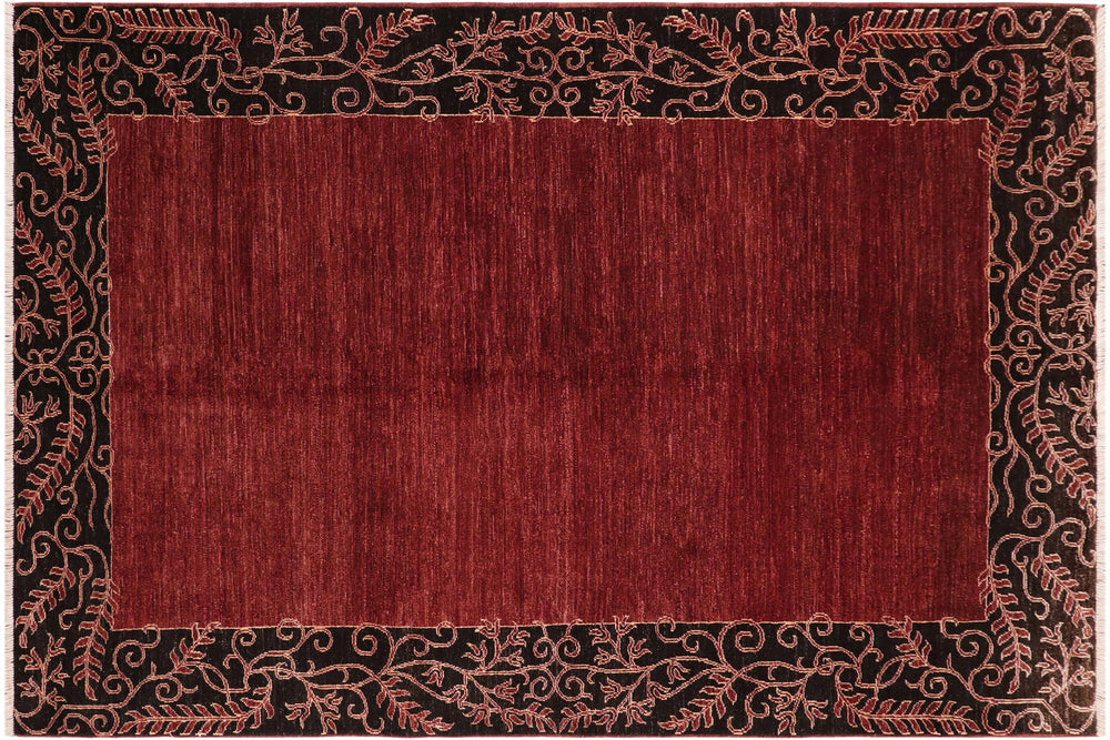 handmade Modern Kafkaz Red Black Hand Knotted RECTANGLE 100% WOOL area rug 6' x 10'
