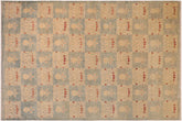 10x14 hand knotted modern wool rug in blue and tan - Eclectic Drake