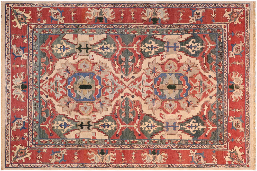 handmade Traditional Antique Green Rust Hand Knotted RECTANGLE 100% WOOL area rug 6x8