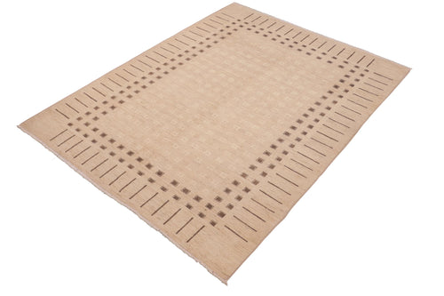 handmade Modern Kafkaz Tan Brown Hand Knotted RECTANGLE 100% WOOL area rug 6' x 9'