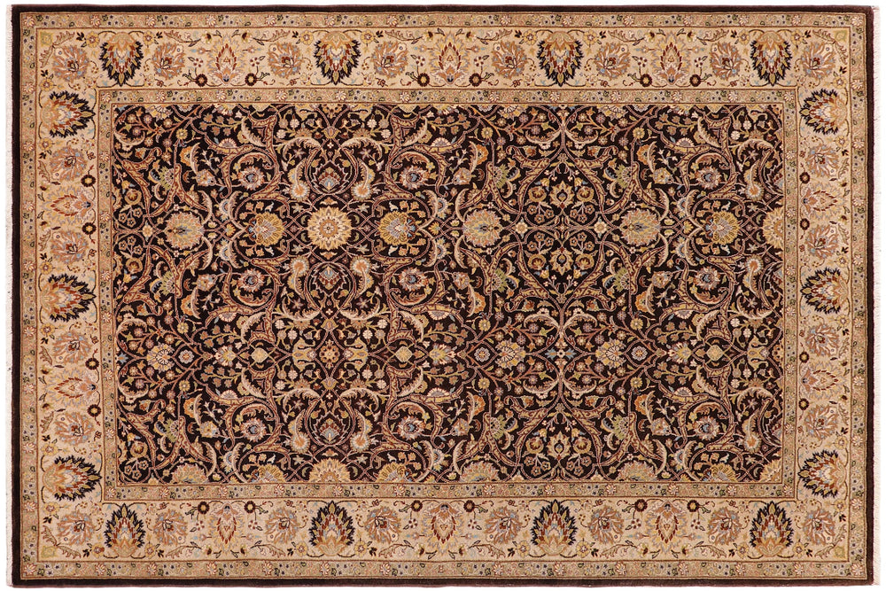 handmade Traditional Design Brown Tan Hand Knotted RECTANGLE 100% WOOL area rug 6' x 9'