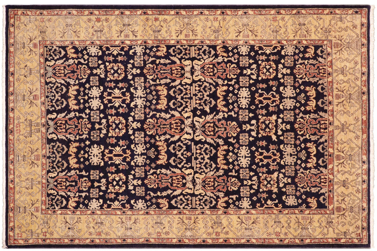 handmade Transitional Kafkaz Blue Gold Hand Knotted RECTANGLE 100% WOOL area rug 6' x 9'