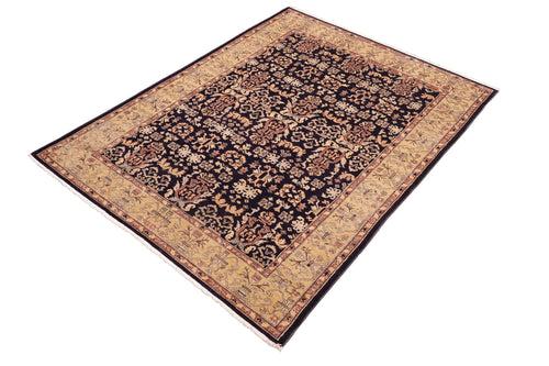 handmade Transitional Kafkaz Blue Gold Hand Knotted RECTANGLE 100% WOOL area rug 6' x 9'