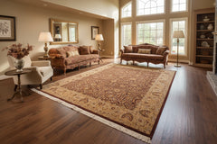 handmade Traditional Brown Beige Hand Knotted RECTANGLE 100% WOOL area rug 6x9