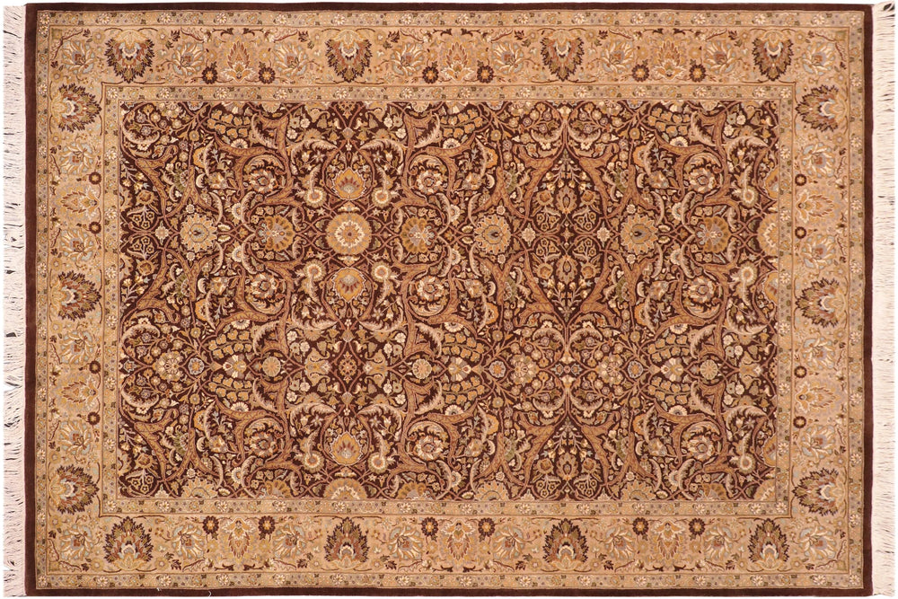 handmade Traditional Brown Beige Hand Knotted RECTANGLE 100% WOOL area rug 6x9