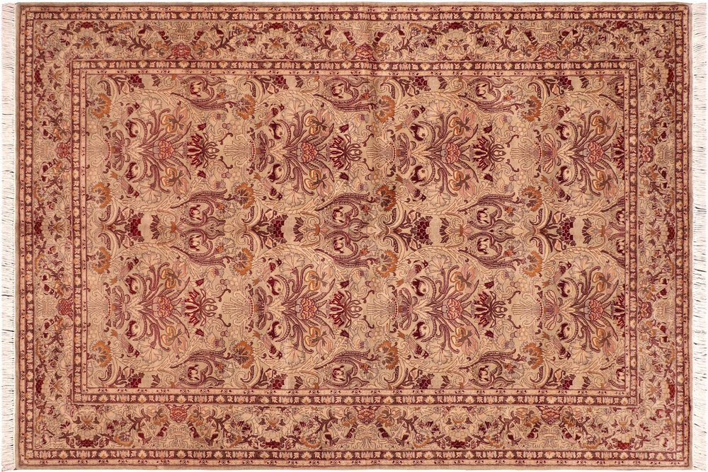 handmade Transitional Sayra Taupe Red Hand Knotted RECTANGLE 100% WOOL area rug 6x9