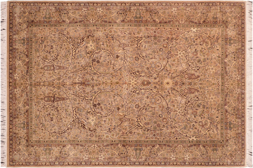 handmade Transitional Gulab Taupe Brown Hand Knotted RECTANGLE 100% WOOL area rug 6x10