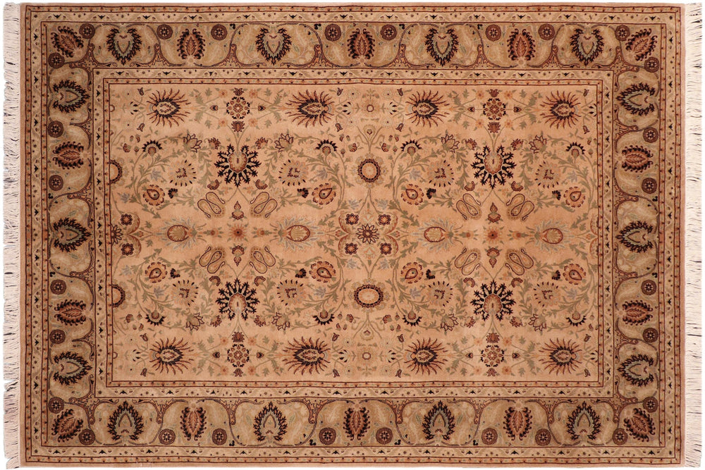handmade Traditional New Asif Tan Green Hand Knotted RECTANGLE 100% WOOL area rug 6x9