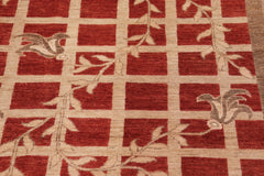 handmade Modern Kafkaz Red Tan Hand Knotted RECTANGLE 100% WOOL area rug 10' x 14'