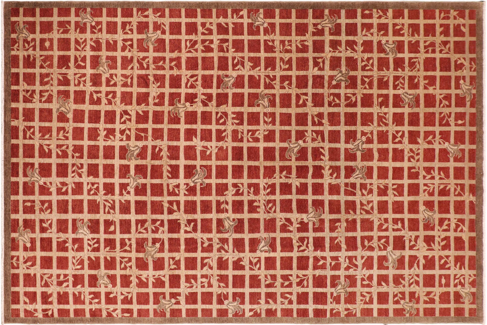 handmade Modern Kafkaz Red Tan Hand Knotted RECTANGLE 100% WOOL area rug 10' x 14'