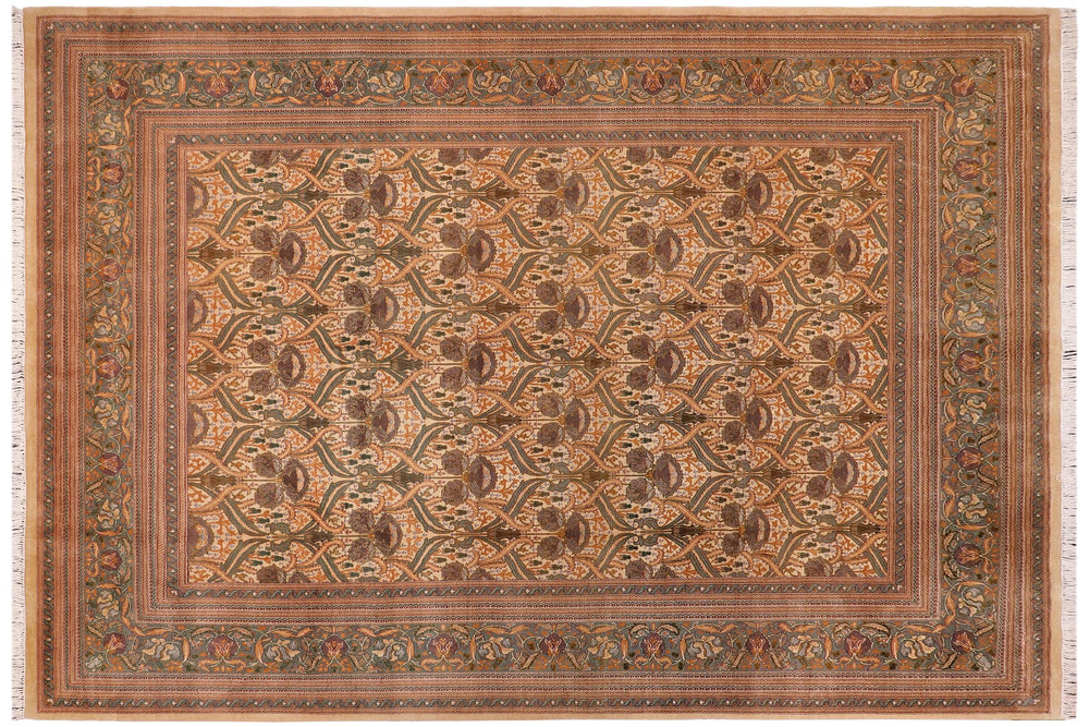 handmade Transitional Hamjolie Ivory Lt. Green Hand Knotted RECTANGLE 100% WOOL area rug 9x12