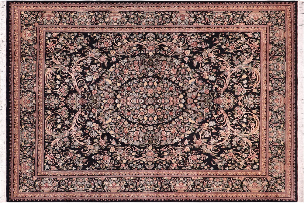 handmade Traditional Tamour Black Black Hand Knotted RECTANGLE 100% WOOL area rug 9x12