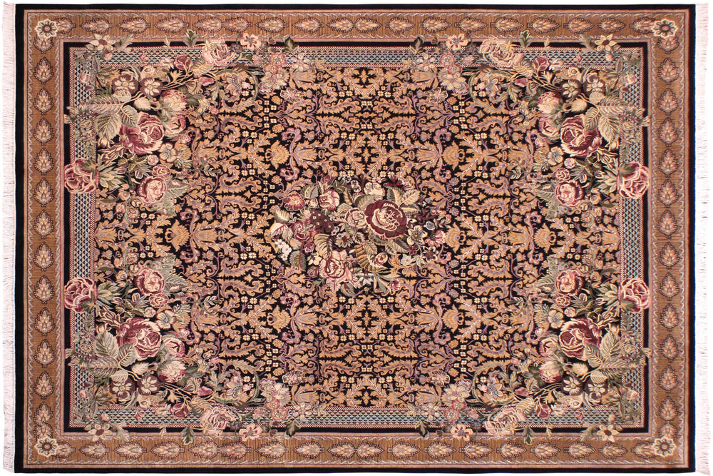 handmade Traditional Rasmi Romal Black Brown Hand Knotted RECTANGLE 100% WOOL area rug 9x12