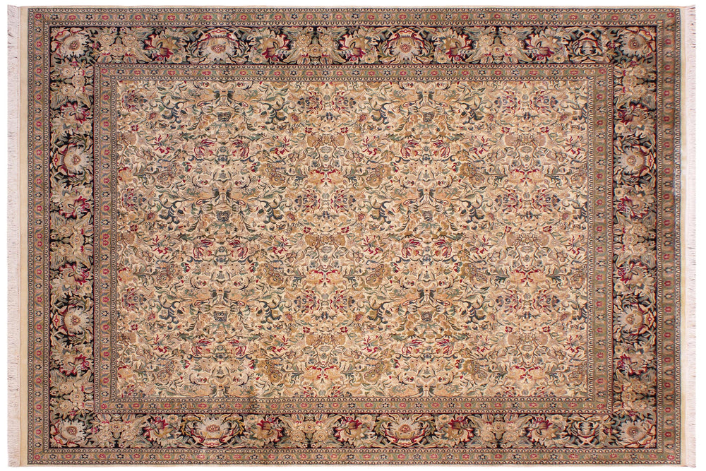 handmade Traditional Sukhan Ivory Black Hand Knotted RECTANGLE 100% WOOL area rug 9x12