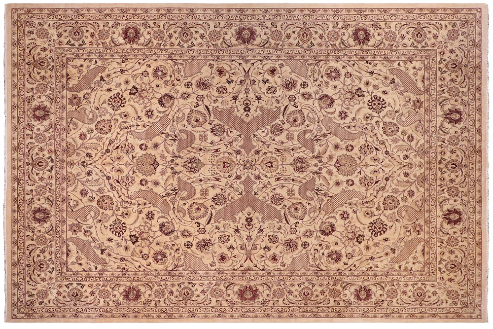 handmade Traditional Agra Beige Red Hand Knotted RECTANGLE 100% WOOL area rug 9x12