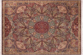 handmade Traditional Mugalart Brown Multi Hand Knotted RECTANGLE 100% WOOL area rug 9x12
