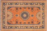 8x10 hand knotted Ziegler wool rug in rust and blue - Chic Ziegler Reda