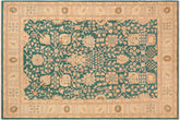 8x10 hand knotted transitional wool rug in green and tan - Bohemian Johana
