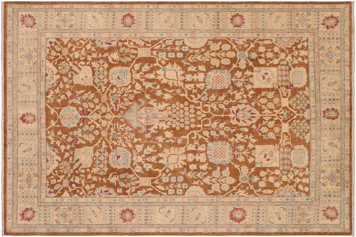 8x10 hand knotted transitional wool rug in brown and beige - Chic Jesusa