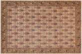 9x12 hand knotted transitional wool rug in tan and green - Boho Chic Edda