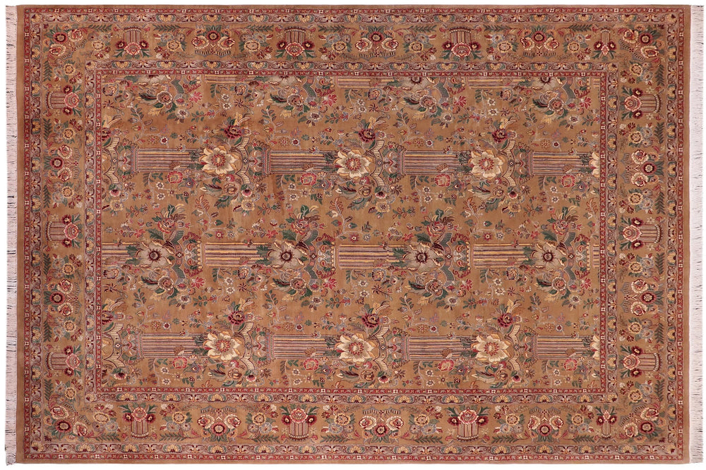 handmade Transitional Pupo Tan Tan Hand Knotted RECTANGLE 100% WOOL area rug 9x12