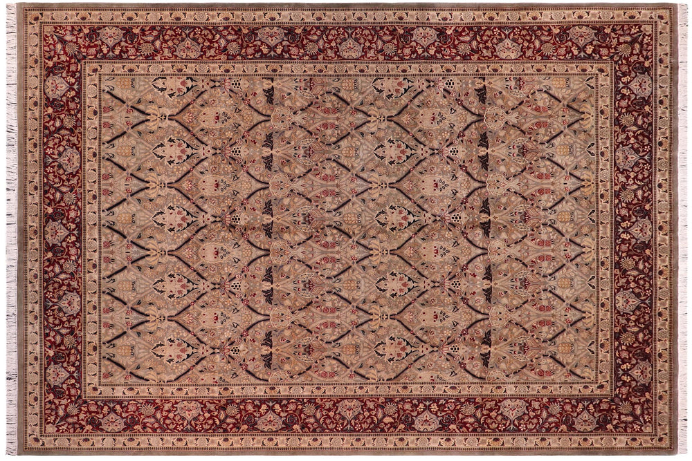 handmade Transitional Mujahid Green Red Hand Knotted RECTANGLE 100% WOOL area rug 9x12