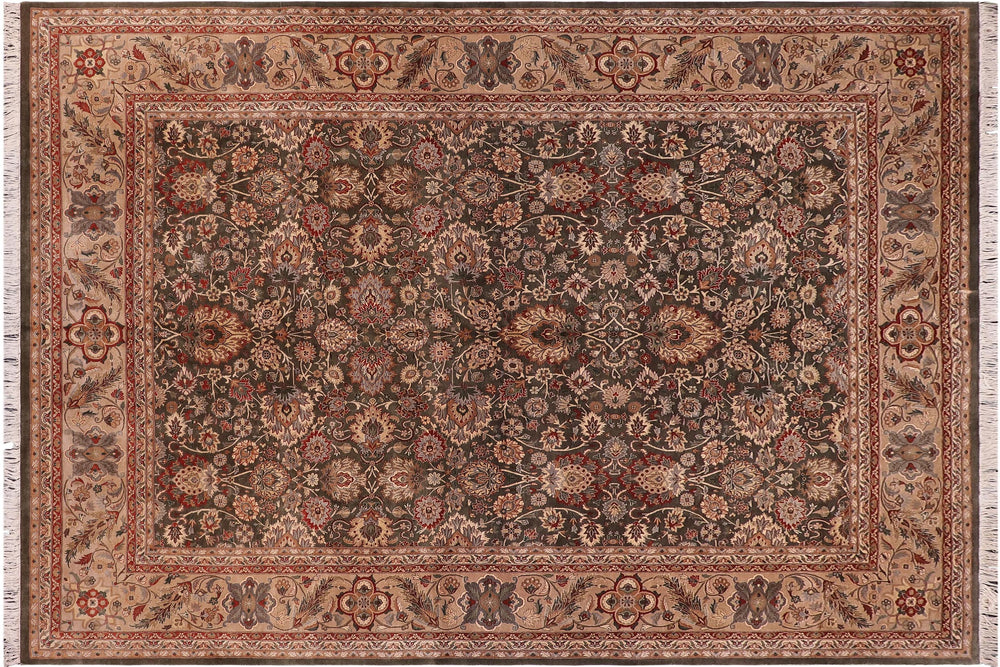 handmade Traditional Mehal Green Tan Hand Knotted RECTANGLE 100% WOOL area rug 9x12