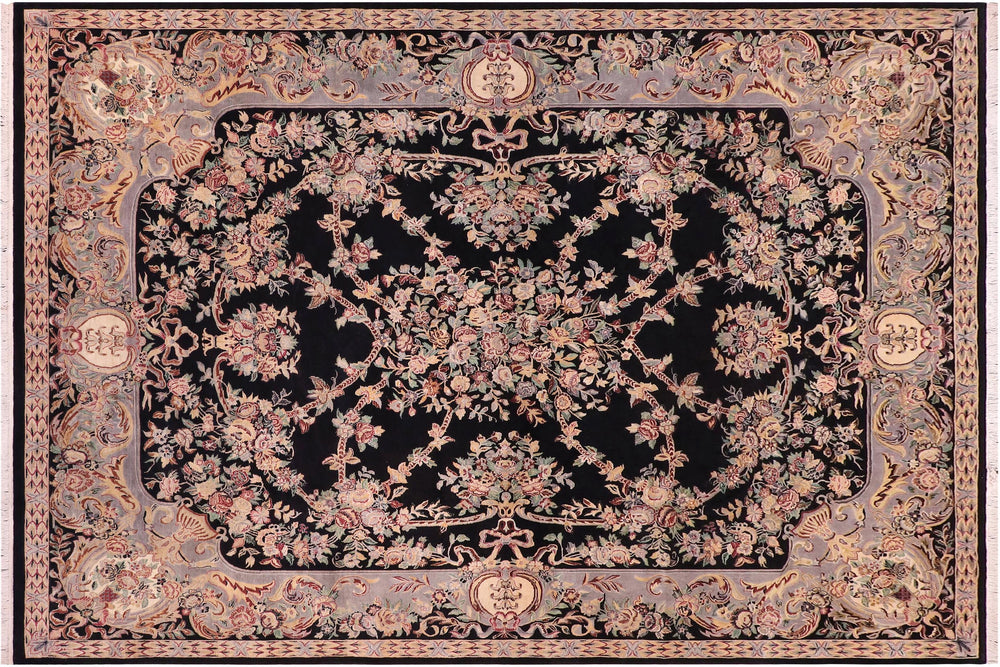 handmade Traditional Gujranwala Black Lt. Gray Hand Knotted RECTANGLE 100% WOOL area rug 9x12