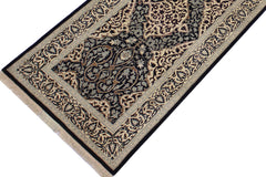 handmade Transitional Design Black Ivory Hand Knotted RUNNER 100% WOOL area rug 3' x 13'