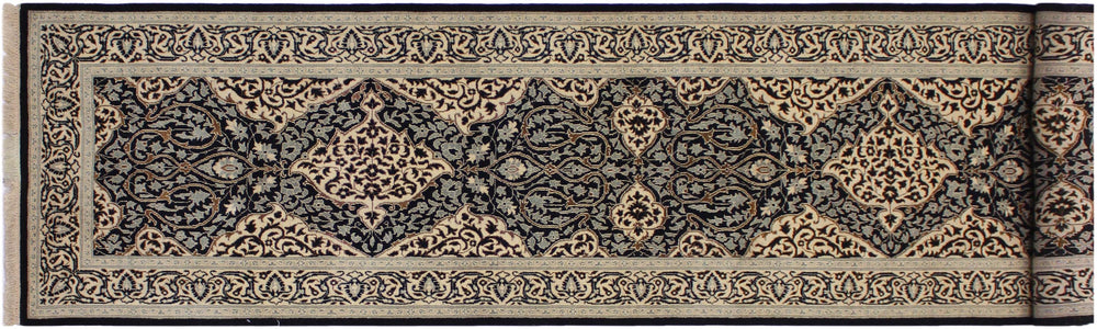 handmade Transitional Design Black Ivory Hand Knotted RUNNER 100% WOOL area rug 3' x 13'