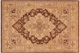 8x10 hand knotted Ziegler wool rug in brown and tan - Boho Chic Ziegler Gilberte