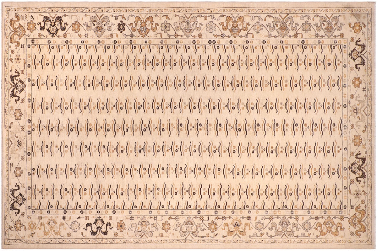 handmade Transitional Kafkaz Lt. Tan Lt. Tan Hand Knotted RECTANGLE 100% WOOL area rug 9' x 15'