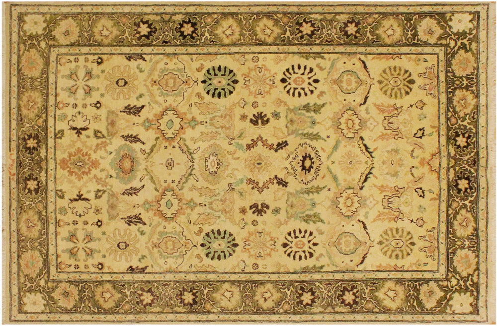 handmade Traditional Sultanabad Beige Green Hand Knotted RECTANGLE 100% WOOL area rug 4x6