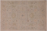 9x12 hand knotted Ziegler wool rug in gray and beige - Boho Chic Ziegler Evelynn