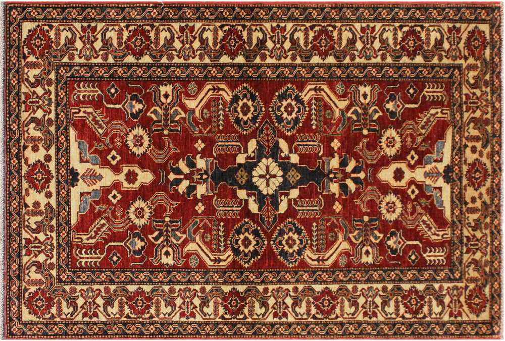 handmade Geometric Super Kazak Red Gold Hand Knotted RECTANGLE 100% WOOL area rug 4' x 6'