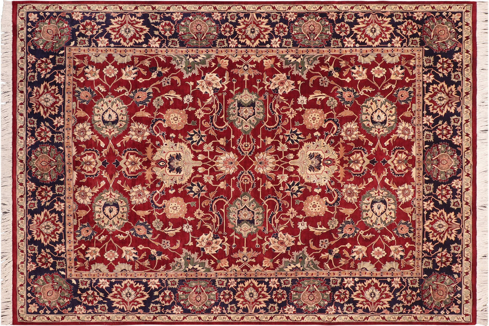 handmade Traditional Lahore Red Blue Hand Knotted RECTANGLE 100% WOOL area rug 8x10