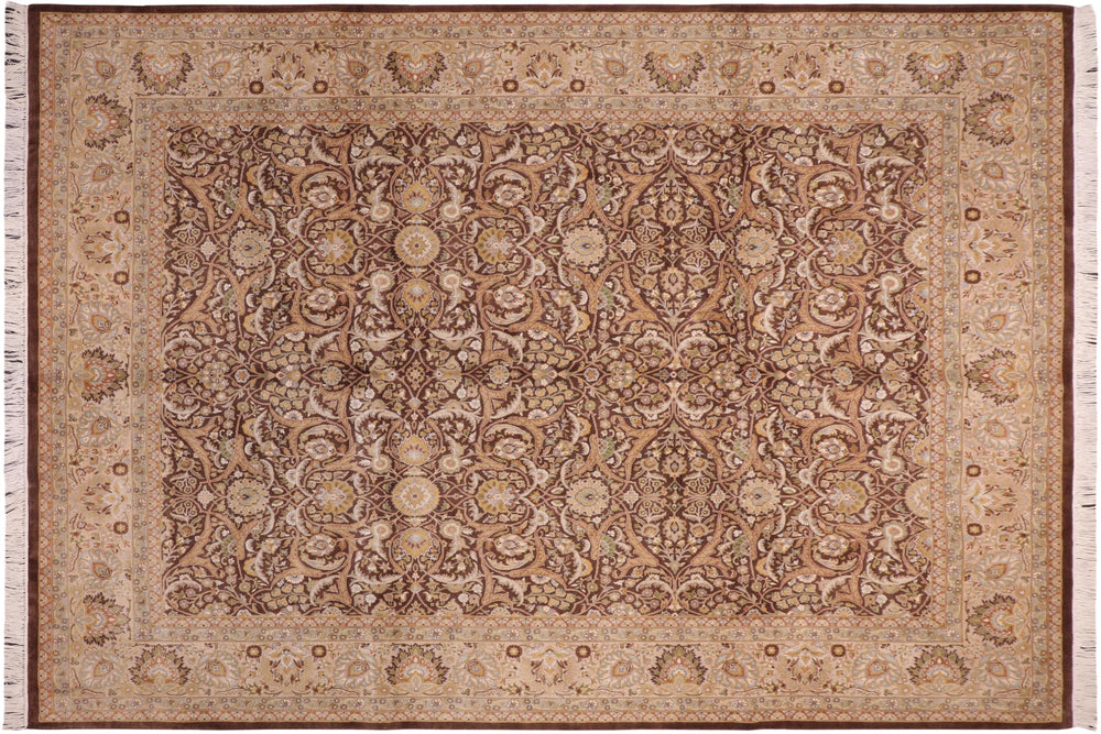 handmade Traditional Brown Beige Hand Knotted RECTANGLE 100% WOOL area rug 8x10