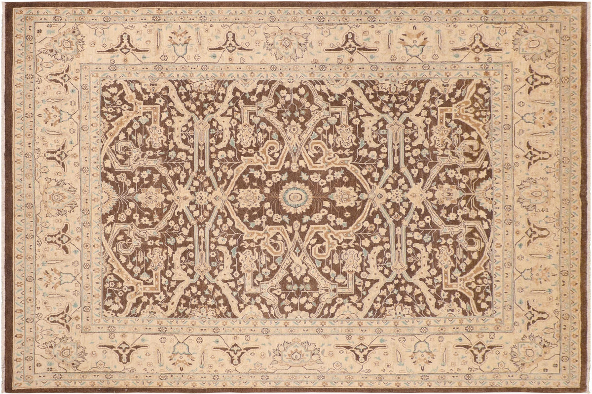 handmade Transitional Kafkaz Brown Beige Hand Knotted RECTANGLE 100% WOOL area rug 8' x 10'
