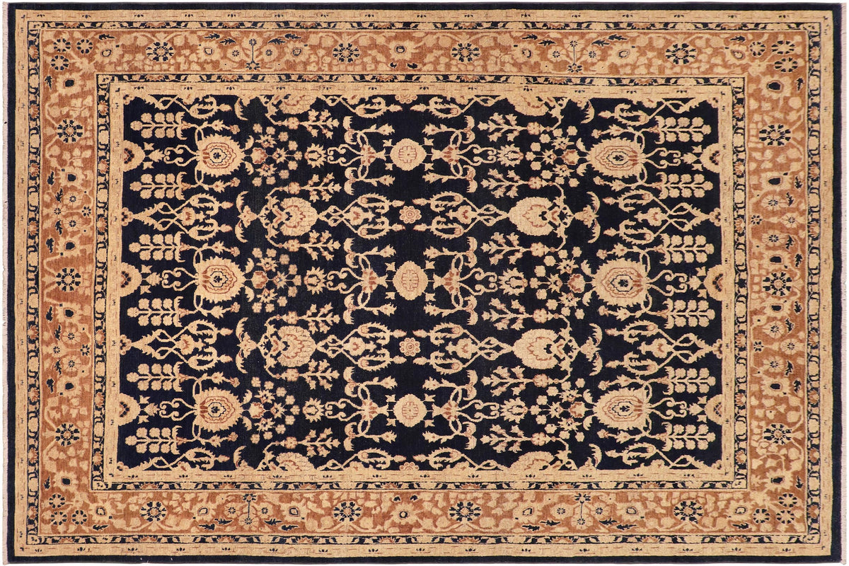 8x10 hand knotted transitional wool rug in blue and brown - Bohemian Lauryn