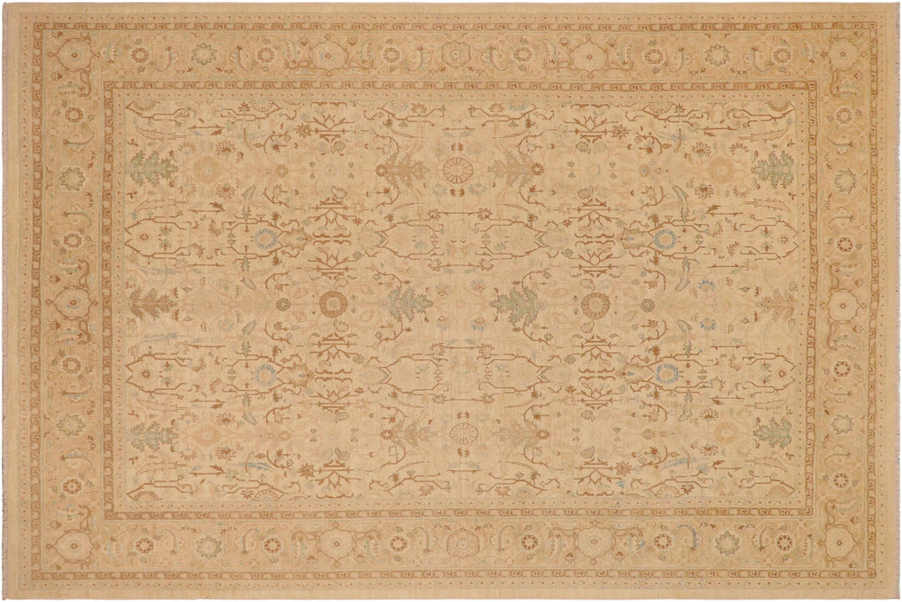 handmade Transitional Kafkaz Beige Tan Hand Knotted RECTANGLE 100% WOOL area rug 9x12